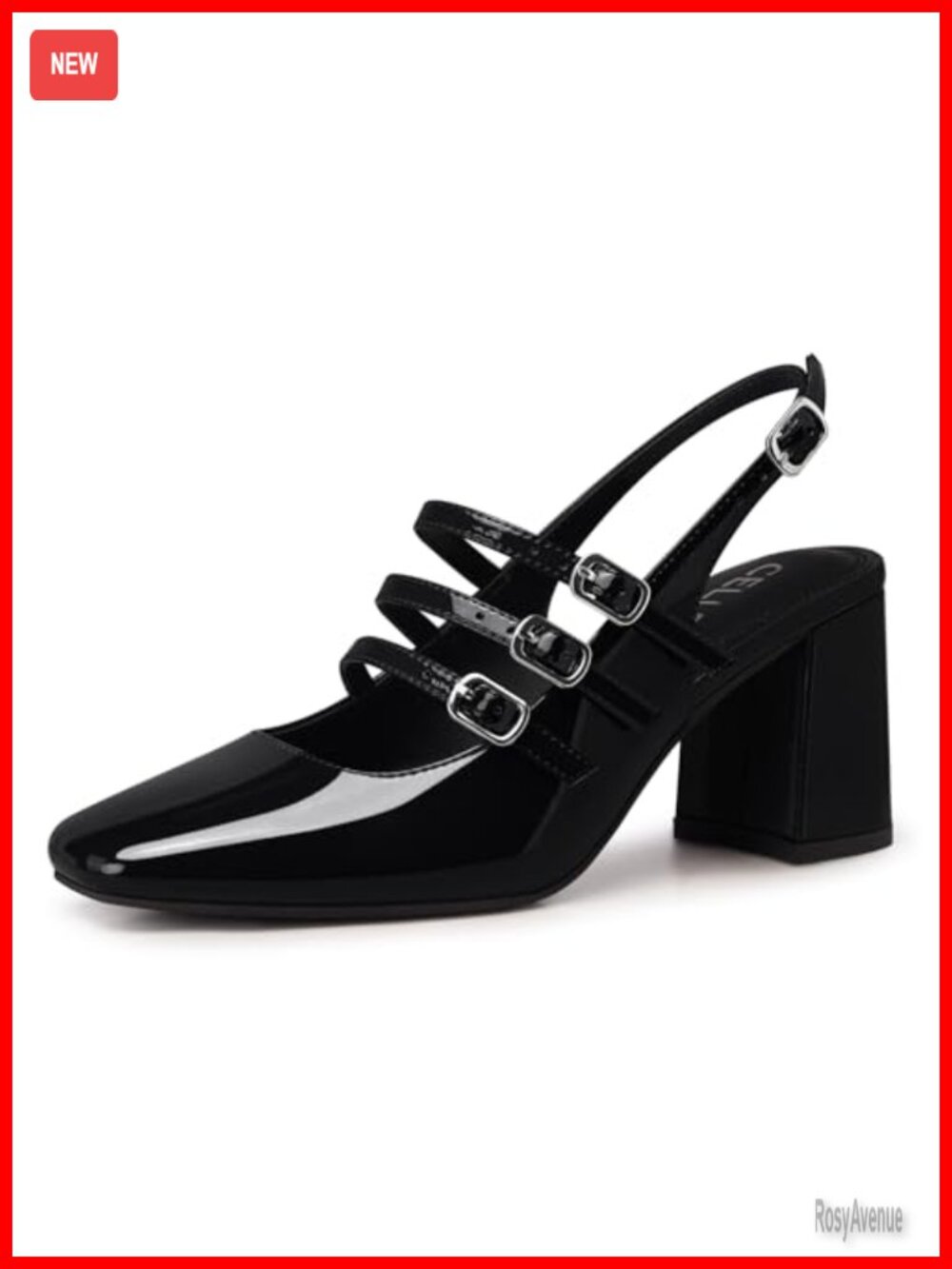 Women's Slingback Chunky Heel Pumps 3.15 Inch Faux Leather Comfortable Strappy